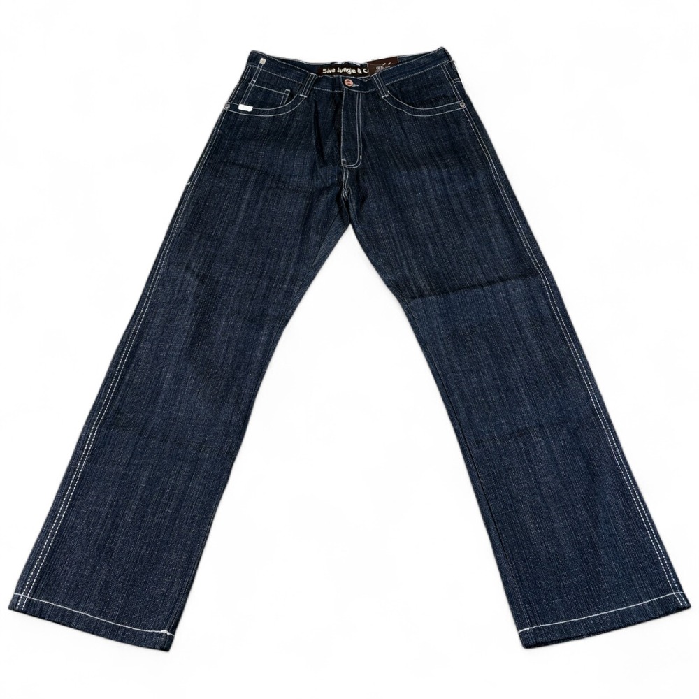 5ive Jungle & Co Jeans Mens‎ 34 Blue Embroidered Raw Indigo Straight Leg New